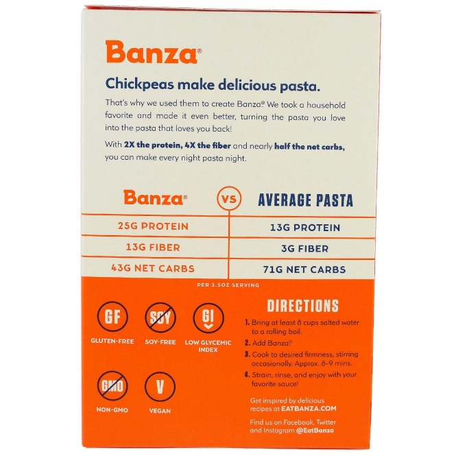 Banza, Пенне, нут, макароны, 8 унций (227 г)