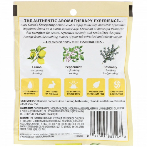 Aura Cacia, Ароматерапевтическое минеральное средство для ванны, бодрящий лимон, 2,5 унции (70,9 г)