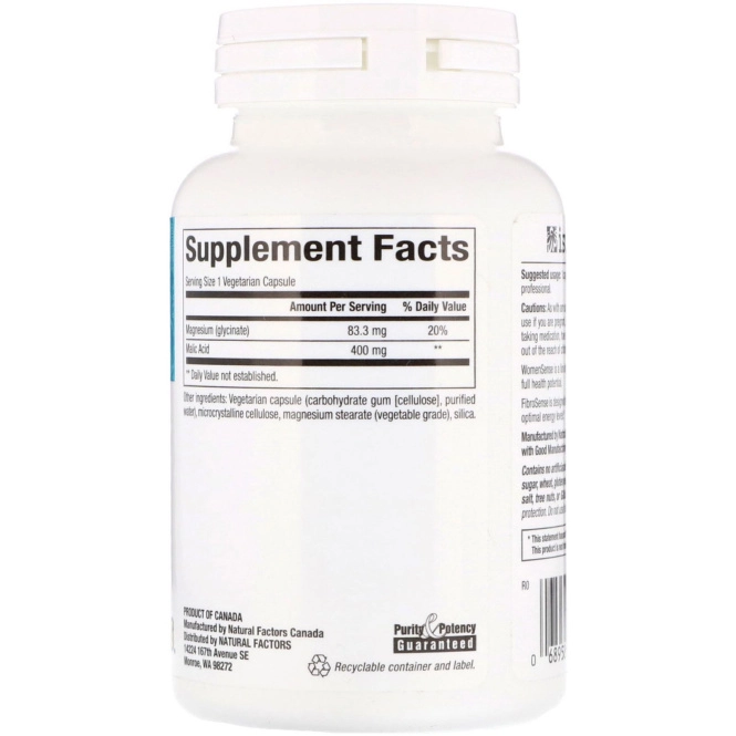 Natural Factors, WomenSense, FibroSense, магний малат, 90 вегетарианских капсул