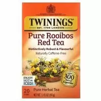 Twinings, чистый травяной чай, чистый красный чай ройбуш, без кофеина, 20 чайных пакетиков, 40 г (1,41 унции)