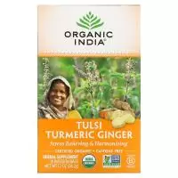 Organic India, чай тулси, куркума и имбирь, без кофеина, 18 чайных пакетиков, 34,2 г (1,2 унции)