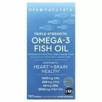 Viva Naturals, рыбий жир с омега-3, тройная сила, 180 капсул