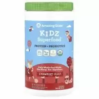 Amazing Grass, Kidz Superfood, протеины и пробиотики, клубничный взрыв, 8,9 унц. (255 г)