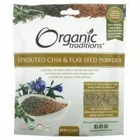 Organic Traditions, Порошок из пророщенных семян Чиа и льна 8 унций