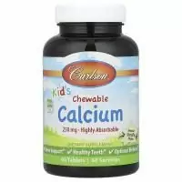 Carlson Labs, Детский жевательный кальций, натуральный ванильный вкус, 250 мг, 60 таблеток
