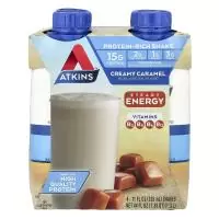 Atkins, Насыщенный протеином коктейль, сливочная карамель, 4 коктейля, 325 мл (11 жидк. унц.)