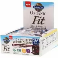 Garden of Life, Organic Fit, батончик для потери веса с высоким содержанием белка, вишня в шоколадной глазури, 12 батончиков, по 1,9 каждый