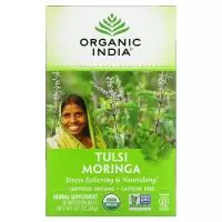 Organic India, Tulsi Tea, Moringa, без кофеина, 18 пакетиков для настоя, 1,27 унции (36 г)