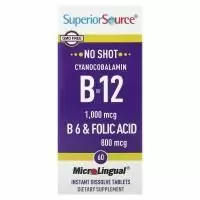 Superior Source, цианокобаламин B12, B6 и фолиевая кислота, 60 быстрорастворимых таблеток MicroLingual