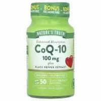 Nature's Truth, CoQ-10 с экстрактом черного перца, улучшенное усвоение, 100 мг, 50 капсул быстрого высвобождения