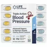Life Extension, Triple Action для измерения артериального давления, утром / вечером, 2 упаковки, по 30 вегетарианских таблеток