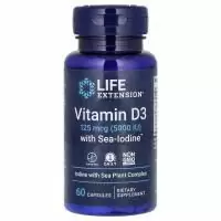 Life Extension, Vitamin D3 with Sea-Iodine, 5000 МЕ, 60 Capsules