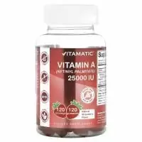 Vitamatic, Витамин A (ретинилпальмитат), натуральная клубника, 25000 МЕ, 120 жевательных таблеток