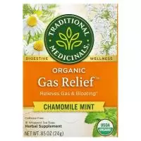 Traditional Medicinals, Organic Gas Relief, без кофеина, ромашка и мята, 16 чайных пакетиков в упаковке, 24 г (0,85 унции)