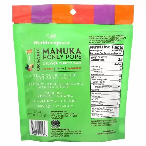 Wedderspoon, Органические леденцы с медом манука, ассорти из 3 вкусов, 24 леденца, 118 г (4,15 унции)