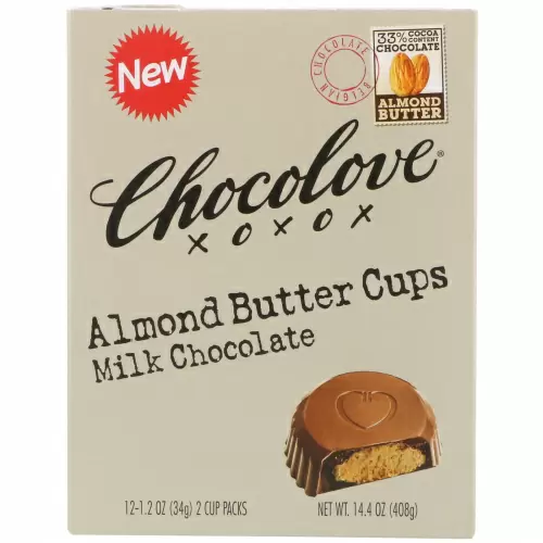 Chocolove, Чашечки с миндалевым маслом, молочный шоколад, 12 упаковок по 2 чашечки, 1,2 унции (34 г) каждая