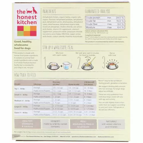The Honest Kitchen, Revel, Dehydrated Whole Grain Dog Food, Chicken Recipe, 2 lbs (0.9 kg)