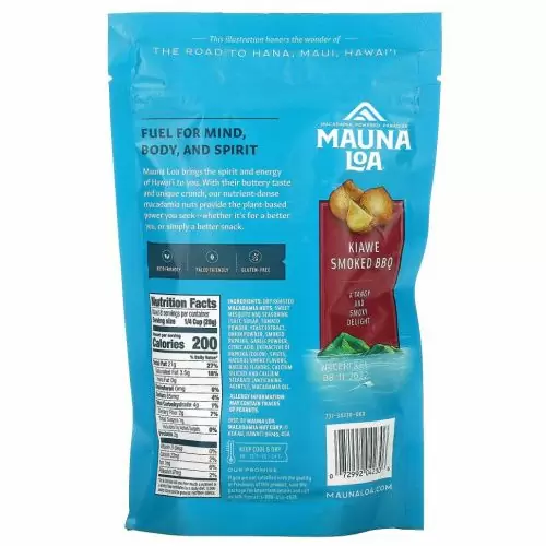 Mauna Loa, Dry Roasted Macadamias, барбекю с копченым киаве, 226 г (8 унций)