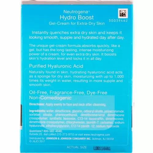 Neutrogena, Hydro Boost, увлажняющий гель-крем, для очень сухой кожи, без отдушки, 48 г (1,7 унции)