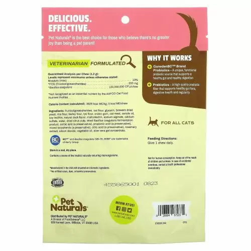 Pet Naturals, Пробиотик для ежедневного приема, для кошек, все размеры, жевательные таблетки, 30 жевательных таблеток, 36 г (1,27 унции)