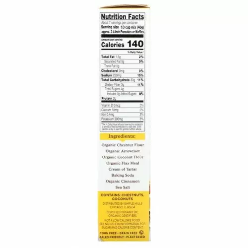Simple Mills, No Added Sugar, Chestnut Flour Pancake & Waffle Mix, Original, 10 oz (283 g)