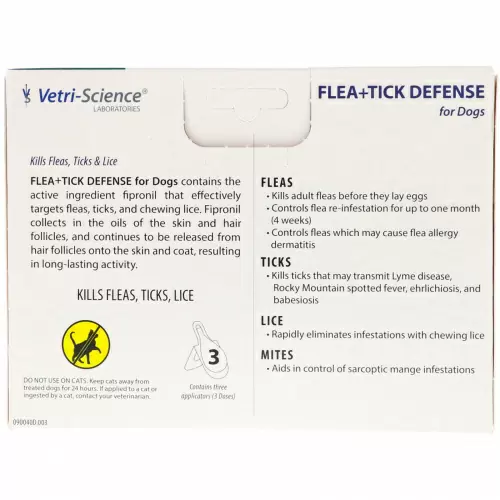 VetriScience, Flea + Tick Defense for Dogs 45-88 lbs., 3 Applicators, 0.091 fl oz Each