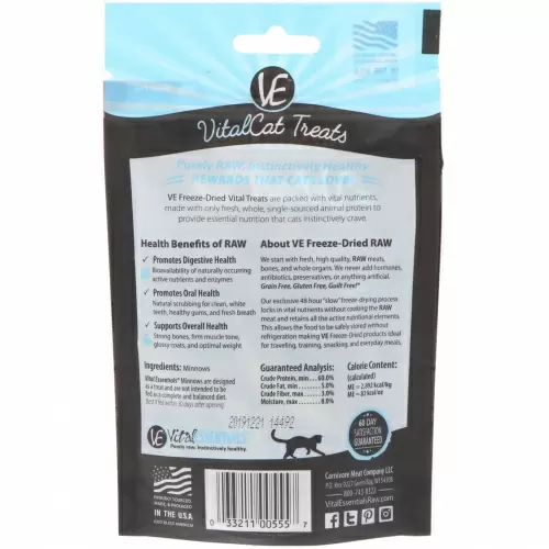 Vital Essentials, Vital Cat, высушенное сублимацией лакомство для кошек, пескарь, 0,5 унц. (14,2 г)