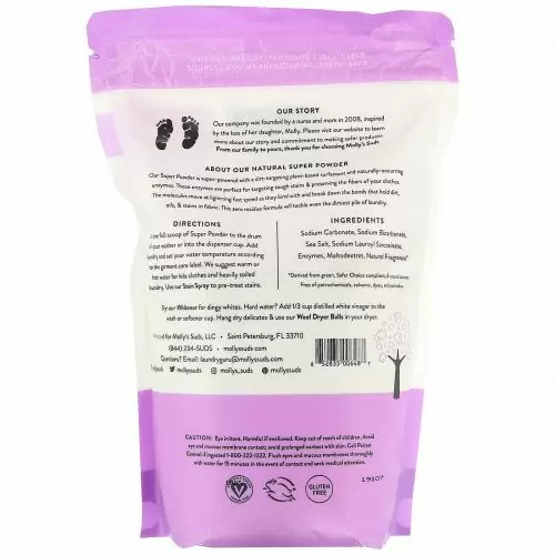 Molly's Suds, Super Powder, стиральный порошок, лаванда, 60 загрузок, 1,7 кг