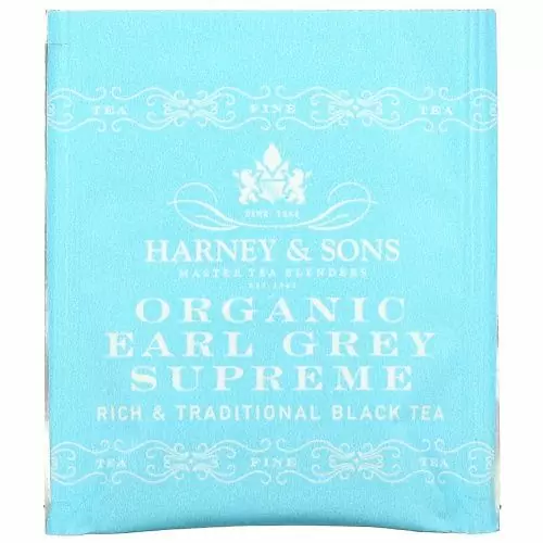 Harney & Sons, A Rich & Traditional Black Tea, Органический Earl Grey Supreme, 50 чайных пакетиков, 3,17 унции (90 г)