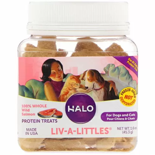 Halo, Liv-A-Littles, Белковое лакомство, 100% цельный лосось, выловленный в диких условиях, Для собак и кошек, 1,6 унц. (45,3 г)
