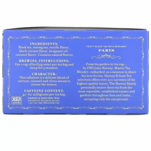 Harney & Sons, Paris, Черный фруктовый чай с бергамотом, 50 чайных пакетиков, 3,17 унции (90 г)