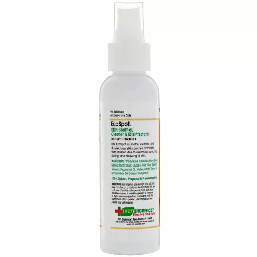 Vet Organics, EcoSpot, натуральное средство ухода за кожей и шерстью, успокаивает кожу, очищающее и дезинфицирующее средство, для собак и кошек, 118 мл
