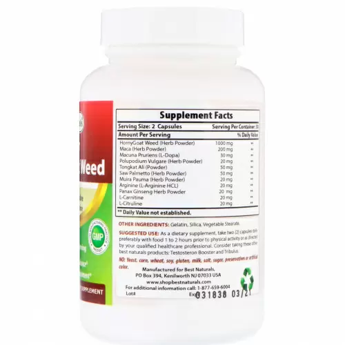 Best Naturals, Super Horny Goat Weed with Maca, 1000 mg, 60 Capsules