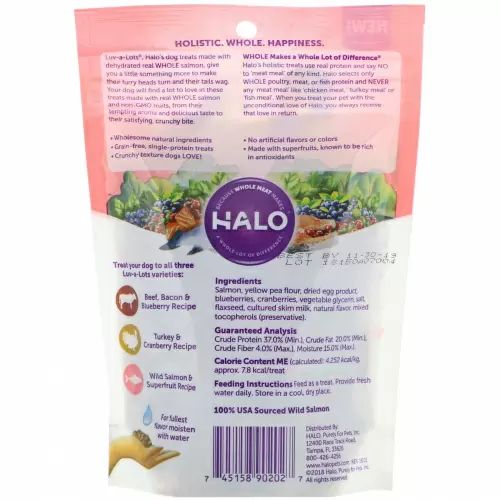 Halo, Luv-A-Lots, лакомства для собак, рецепт из дикого лосося и суперфруктов, 5 унц. (141,7 г)