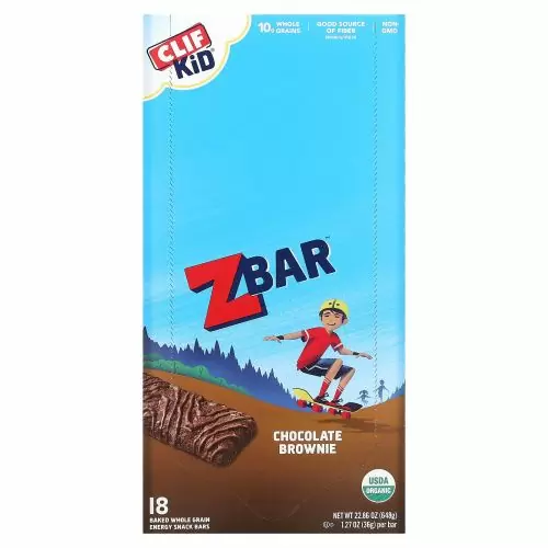 Clif Bar, Clif Kid, Z Bar, органические батончики, со вкусом шоколадного брауни, 18 батончиков, 36 г (1,27 унции) каждый