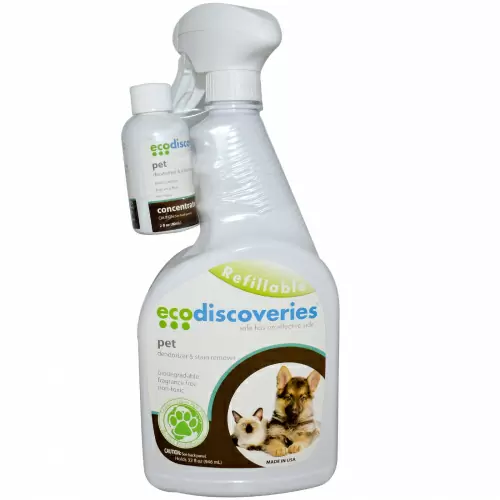 EcoDiscoveries, Дезодорант и пятновыводитель для домов с питомцами, 2 жидких унции (60 мл) концентрат с 1 бутылкой-распылителем