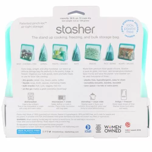 Stasher, Многоразовый силиконовый контейнер для еды, с устойчивым дном, голубой, 128 г (56 жидк. унций)