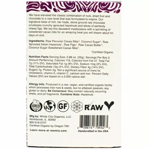 Rawmio, Organic Gourmet фундук и инжир с "сырым" шоколадом, 1.76 унции (50 г)