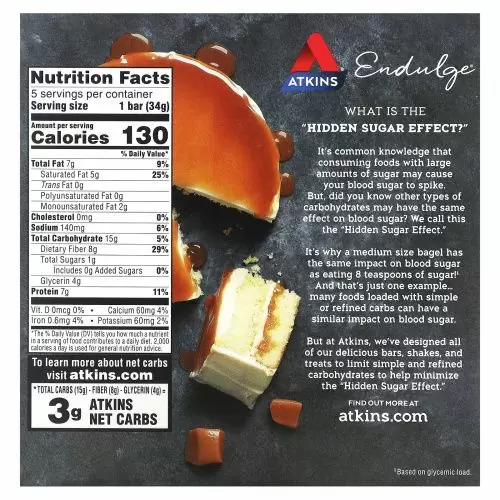 Atkins, Батончик Endulge Dulce De Leche Торт Десерт 5 батончиков