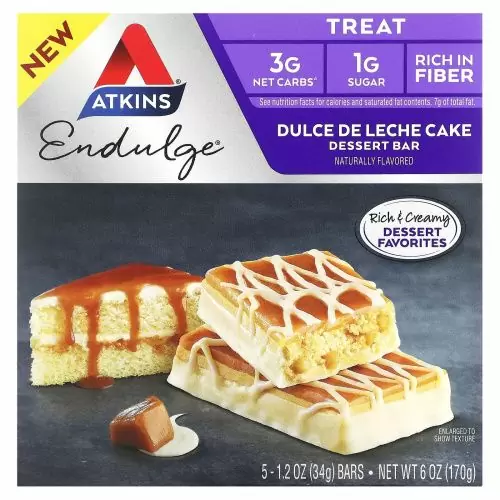 Atkins, Батончик Endulge Dulce De Leche Торт Десерт 5 батончиков
