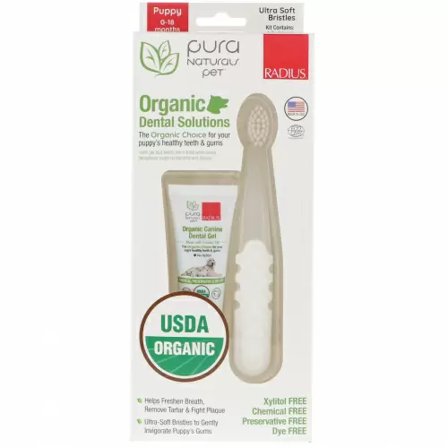RADIUS, USDA Organic Dental Solutions, Ultra Soft Bristles, Puppy, 0-18 Months