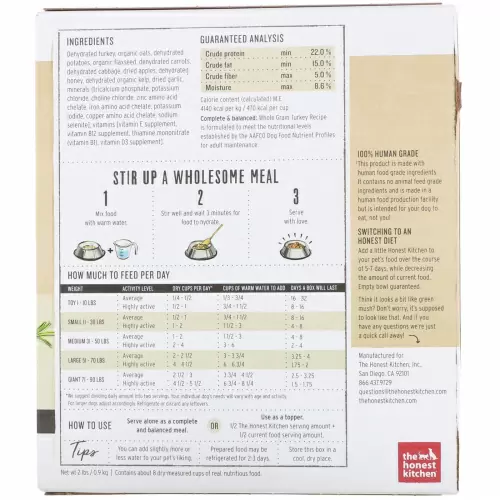 The Honest Kitchen, Dehydrated Whole Grain Dog Food, Turkey Recipe, 2 lbs (0.9 kg)