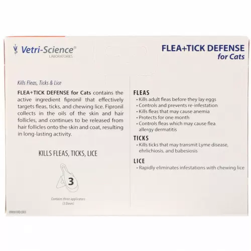 VetriScience, Защита от блох и клещей для кошек от 8 недель и старше, 3 аппликатора по 0.017 жидких унций каждый