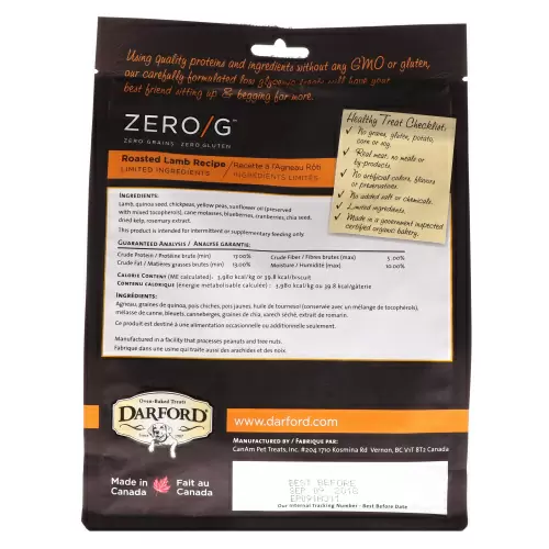 Darford, Zero/G, лакомство для собак, запечено в духовке, все натуральное, вкус жаренного ягненка, 12 унц. (340 г)