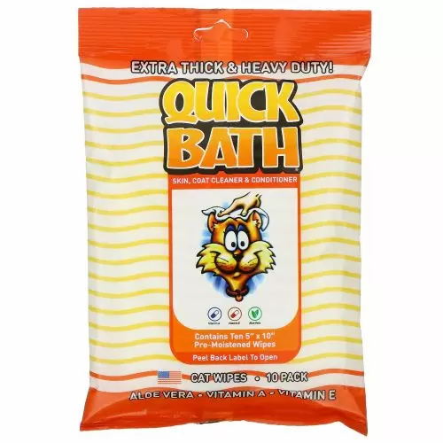 International Veterinary Sciences, Quick Bath, Skin, Coat Cleaner & Conditioner, Cat Wipes, 10 Pack