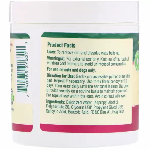 petnc NATURAL CARE, Clean Ear Cleansing Pads, For Cats and Dogs, 90 Pads