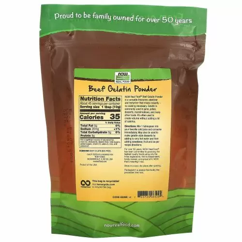 Now Foods, Real Food, Порошок желатина из говяжьих костей, 1 фунт (454 г)