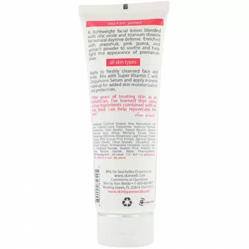 Skin By Ann Webb, Zinc Oxide Moisturizer, Pink Guava, 3.5 fl oz