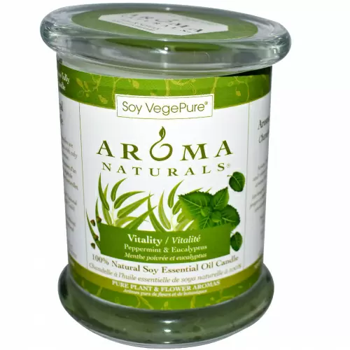 Aroma Naturals, 100% Натуральная Соевая Свеча «Бодрость» с Эфирными Маслами Мяты и Эвкалипта, 8.8 унций (260 г)