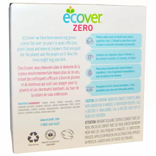 Ecover, Zero, таблетки для автоматических посудомоечных машин, без ароматизаторов, 25 таблеток, 17,6 унции (0,5 kg)